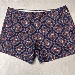 J Crew Women's 12 Blue Geometric Print Stretch Side Zip Shorts Chino Preppy‎